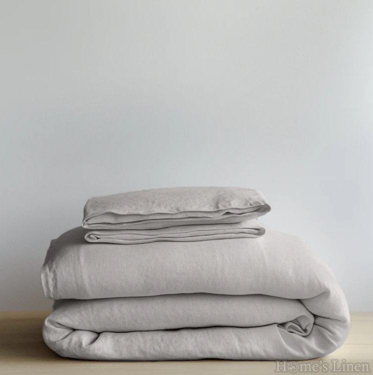 Долен постелъчен чаршаф 100% Френски пран лен 185гр/кв.м. "Каменно сиво", Natural Linens Collection