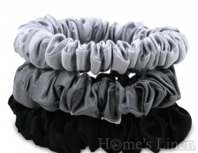 Ластик за коса 100% естествена коприна стил Scrunchie "Anthracite" размер скини, EM&EVE