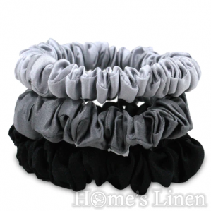Ластик за коса 100% естествена коприна стил Scrunchie "Anthracite" размер скини, EM&EVE