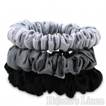 Ластик за коса 100% естествена коприна стил Scrunchie "Anthracite" размер скини, EM&EVE