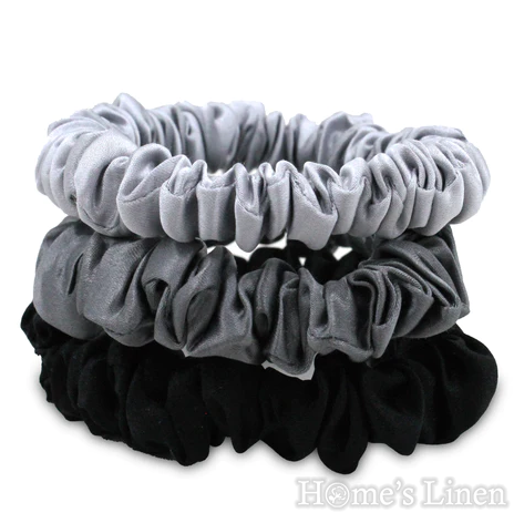 Ластик за коса 100% естествена коприна стил Scrunchie "Anthracite" размер скини