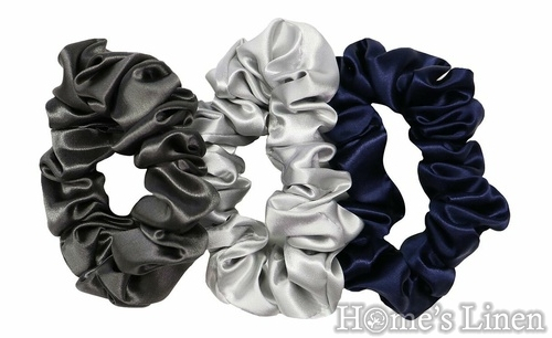 Ластик за коса 100% естествена коприна стил Scrunchie "Silver Grey" размер Скини