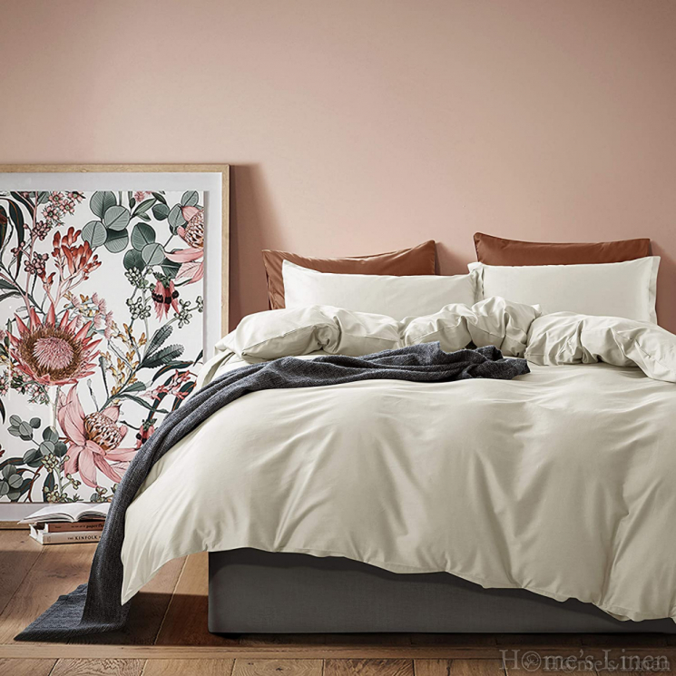 Premium Bed Linen Set Cotton Sateen, 100% Cotton 300TC, "Plain" Ivory, Premium Collection