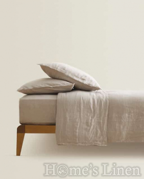 Долен чаршаф с ластик 100% Френски лен 165гр/кв.м. "Овес беж", Natural Linens Collection