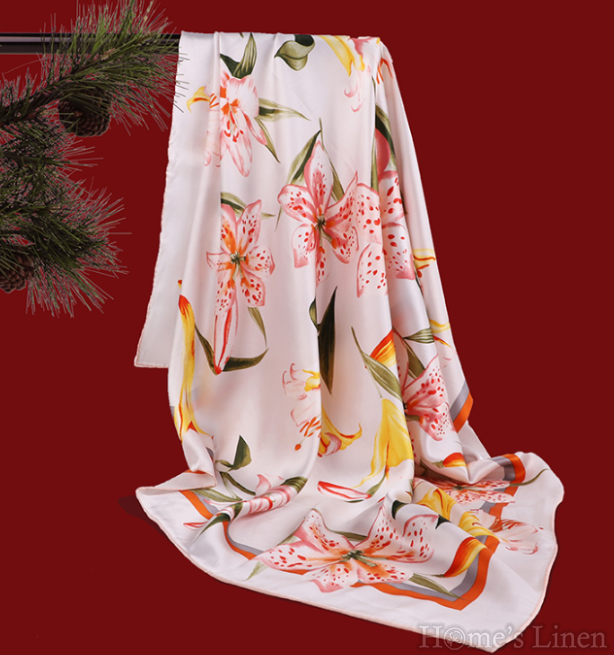 Luxury Silk Scarf 100% Natural Silk "Magnolia", EM&EVE