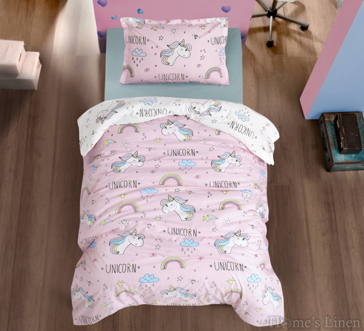 Kid's Bed Linen Set 3 parts 100% cotton  "Unicorn" Pink