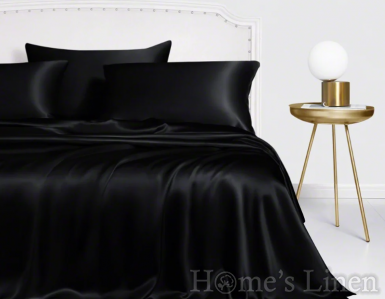 Premium Bed Linen Set 100% Natural Silk, "Royal Silk" Collection, black