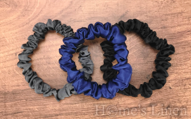 Ластик за коса 100% естествена коприна стил Scrunchie "Navy" размер Скини, EM&EVE