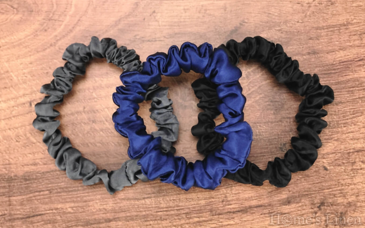Ластик за коса 100% естествена коприна стил Scrunchie "Navy" размер Скини