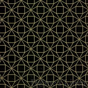 Дизайнерски салфетки на черни и златни геометрични фигури 20бр "Square Pattern", IHR