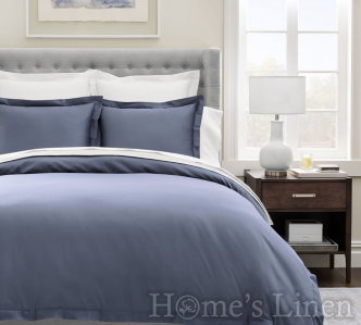 Premium Bed Linen Set Cotton Sateen, 100% Cotton 300TC "Plain" Mineral Blue, PremiumCollection