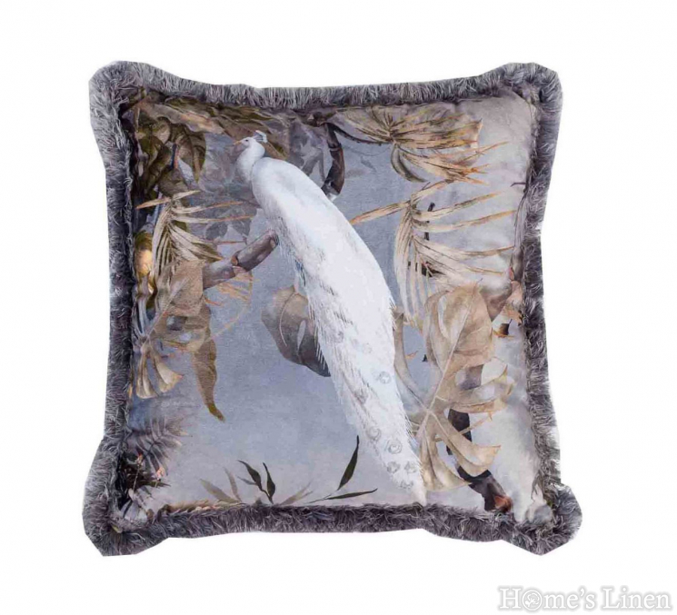 Decorative pillow with Bird "EY104 Grey", Mika Velvet