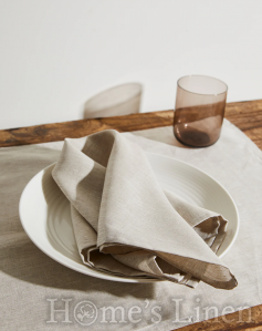 Linen Napkin with contrasting edging from French natural linen, vintage style "Natural"
