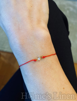 Red silk thread with gold plating and zircon "Star"