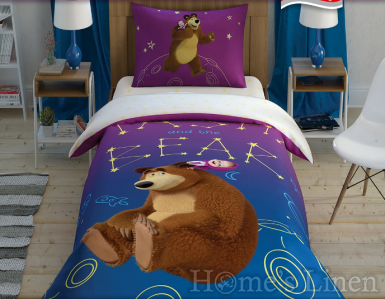 Детски спален комплект 100% памук "Masha & The Bear Galaxy"