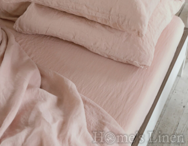 Долен чаршаф с ластик 100% Френски пран лен 165гр/кв.м. "Бледо розово", Natural Linens Collection