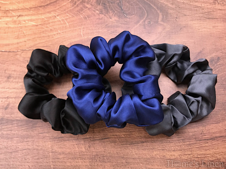 Ластик за коса 100% естествена коприна стил Scrunchie "Navy" стандартен размер