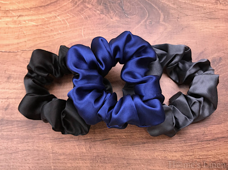 Ластик за коса 100% естествена коприна стил Scrunchie "Navy" стандартен размер, EM&EVE