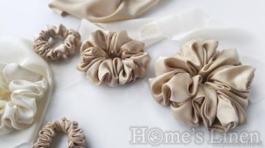 Ластик за коса 100% естествена коприна стил Scrunchie "Cappuccino" размер скини