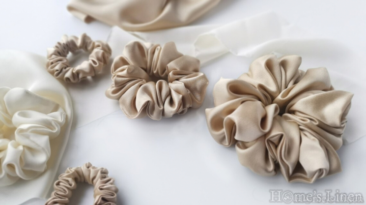 Ластик за коса 100% естествена коприна стил Scrunchie "Cappuccino" размер скини