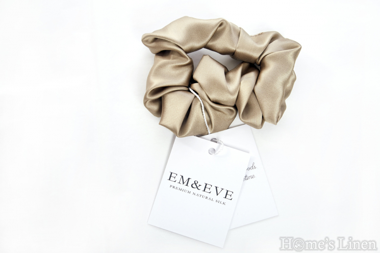 Hairband 100% Natural Silk, Standard size, Style "Scrunchie" Beige