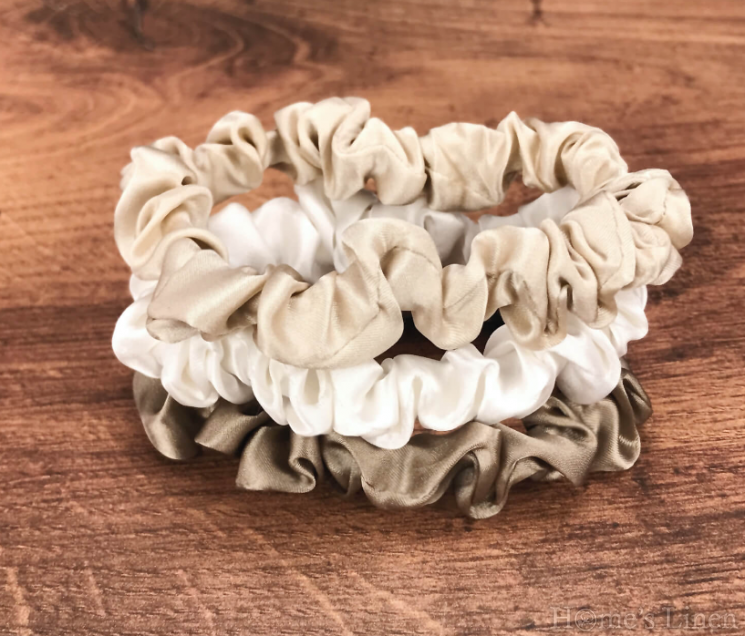 Ластик за коса 100% естествена коприна стил Scrunchie "Nude" размер Скини