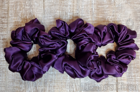 Ластик за коса 100% естествена коприна стил Scrunchie "Dark Lilac" стандартен размер
