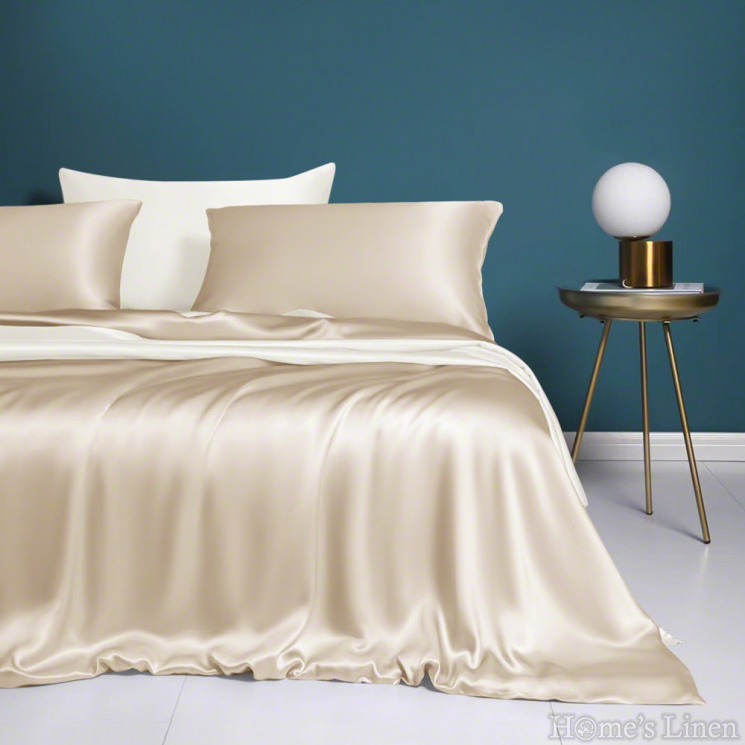 Премиум спален комплект 100% естествена коприна, "Royal Silk" Collection, нюд