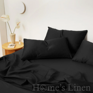 Bed Linen Set Cotton Satin, 100% Silk "Good Night - Black", Classic Collection