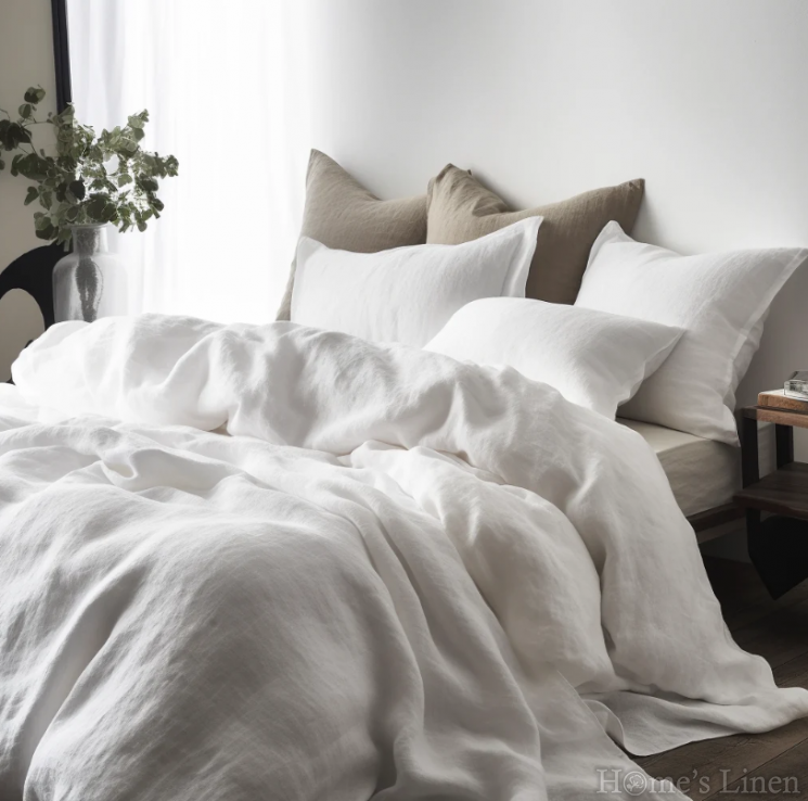 Bed Linen Set 100% natural linen "White Lace", Natural Linens Collection